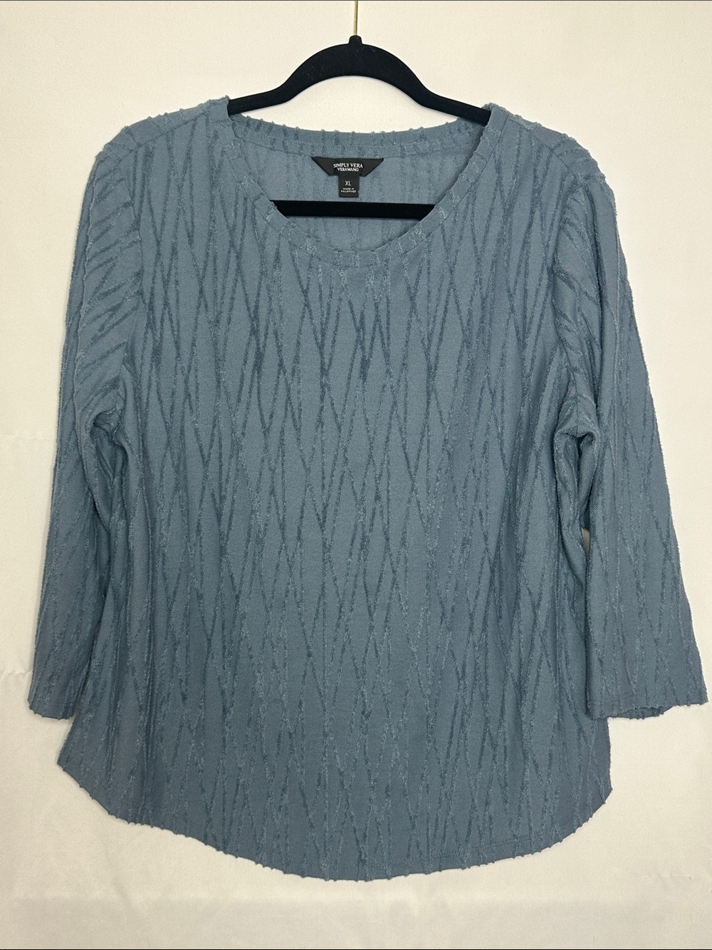 SIMPLY VERA | Blue Textured Knit 3/4 Sleeve Blouse, size XL